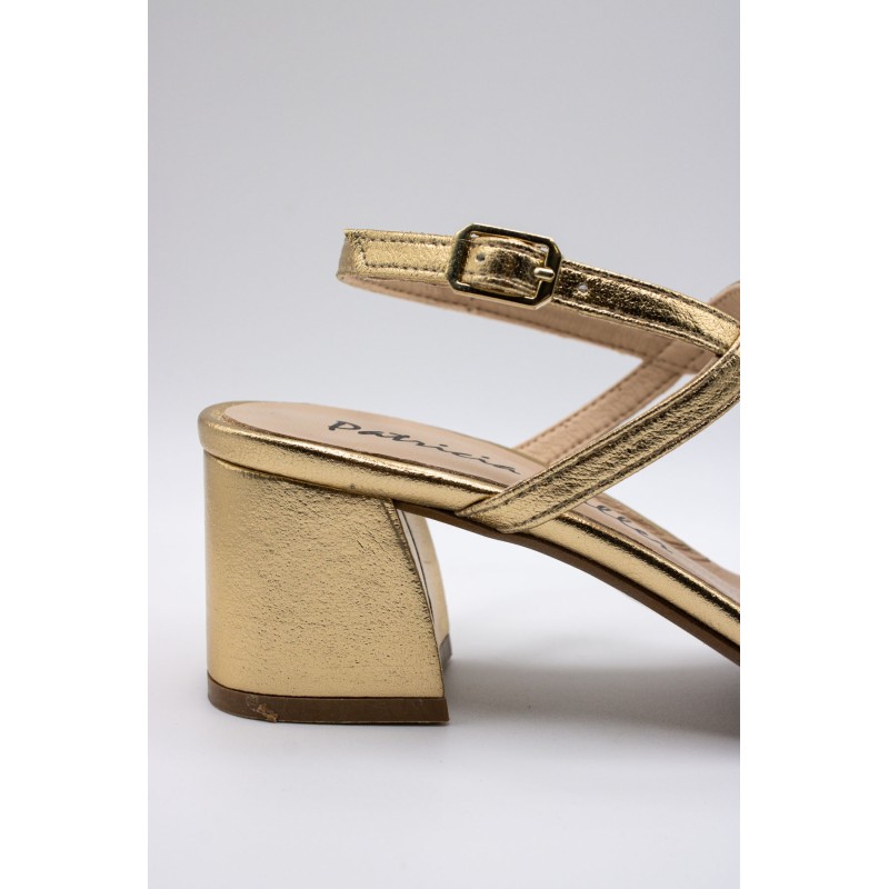 Sandales à talon en cuir doré à fines brides - PATRICIA MILLER Femme