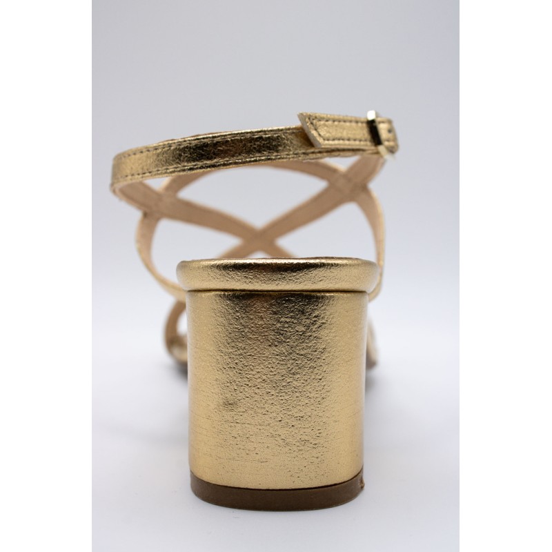 Sandales à talon en cuir doré à fines brides - PATRICIA MILLER Femme