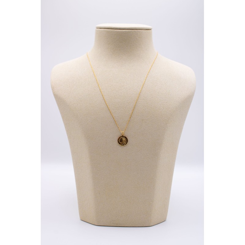 Collier médaille Indien réversible plaqué or 3 microns