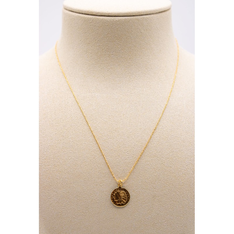 Collier médaille Indien réversible plaqué or 3 microns