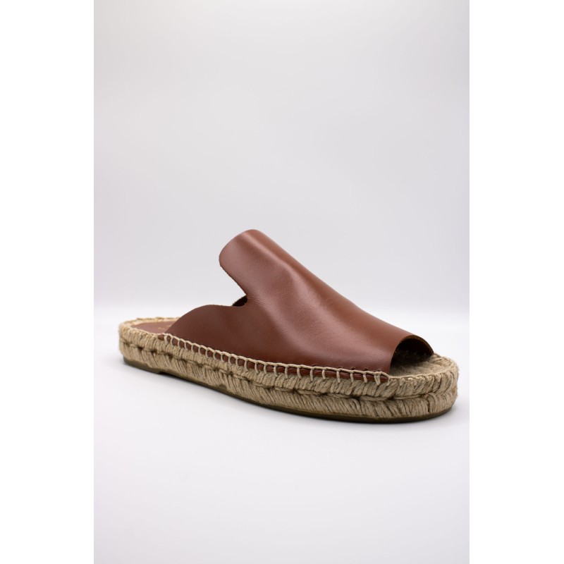 Mule cuir camel femme ALYA 27-1704 semelle espadrille