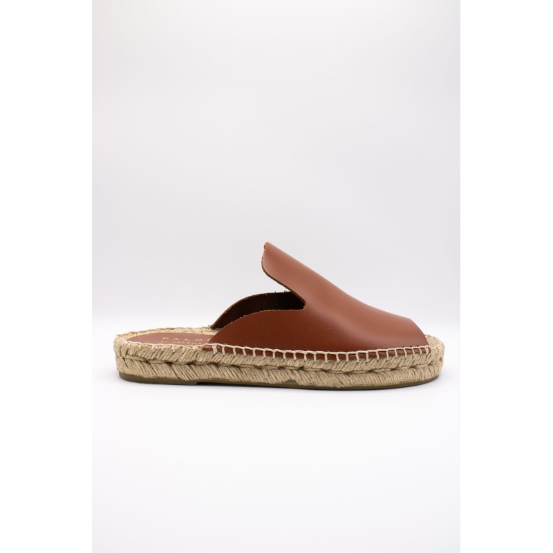 Mule cuir camel femme ALYA 27-1704 semelle espadrille