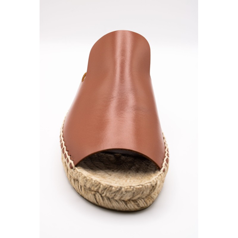 Mule cuir camel femme ALYA 27-1704 semelle espadrille