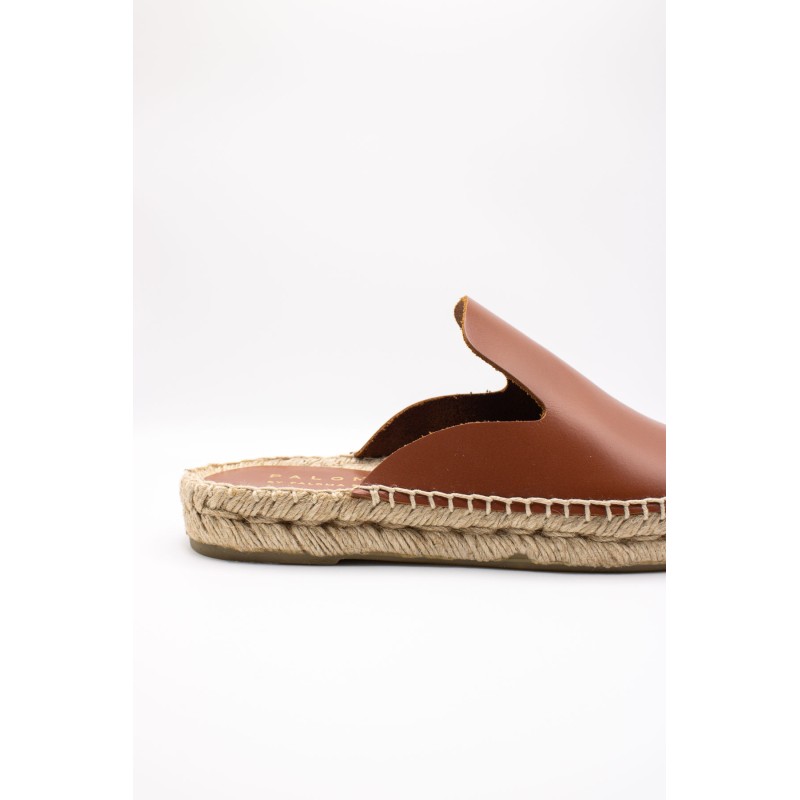 Mule cuir camel femme ALYA 27-1704 semelle espadrille