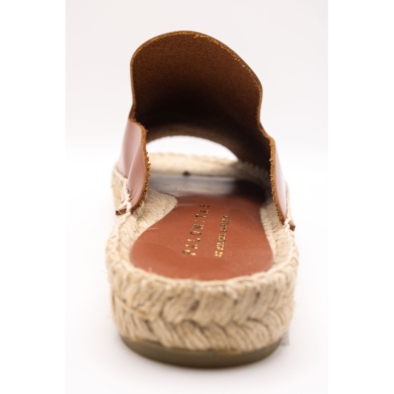 Mule cuir camel femme ALYA 27-1704 semelle espadrille