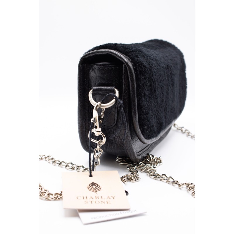 Sac cuir noir fourrure ALINE37113 CHARLAY STONE