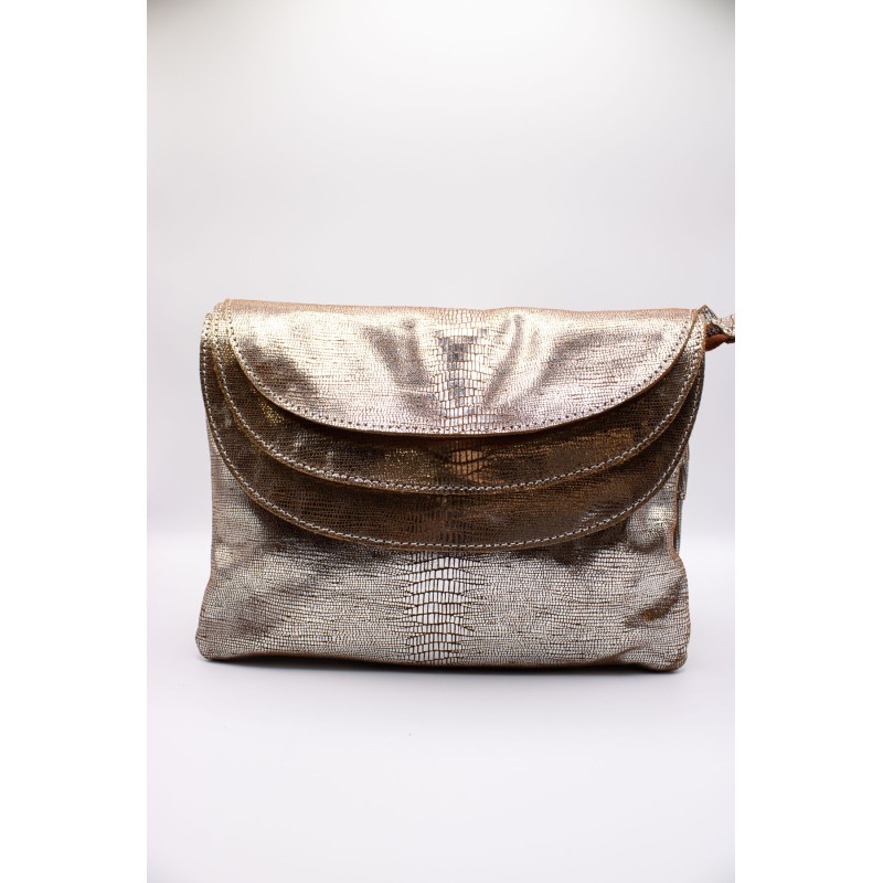 Sac en cuir argenté effet croco à triple compartiment - CHARLAY STONE