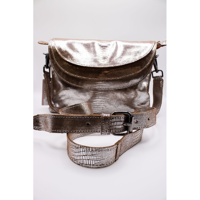 Sac en cuir argenté effet croco à triple compartiment - CHARLAY STONE