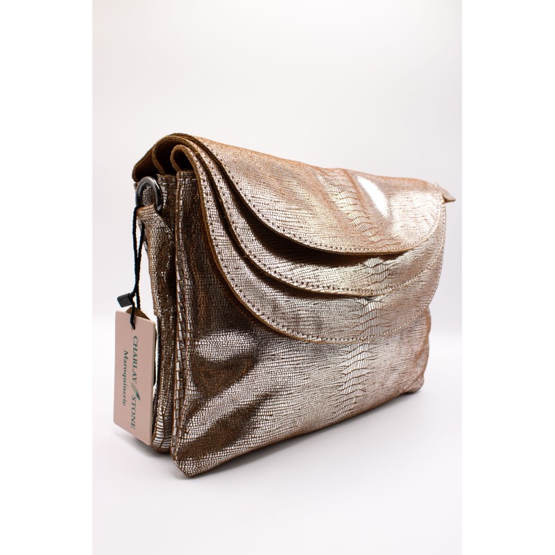 Sac en cuir argenté effet croco à triple compartiment - CHARLAY STONE