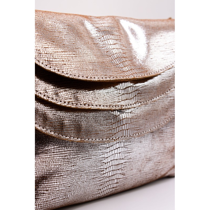 Sac en cuir argenté effet croco à triple compartiment - CHARLAY STONE