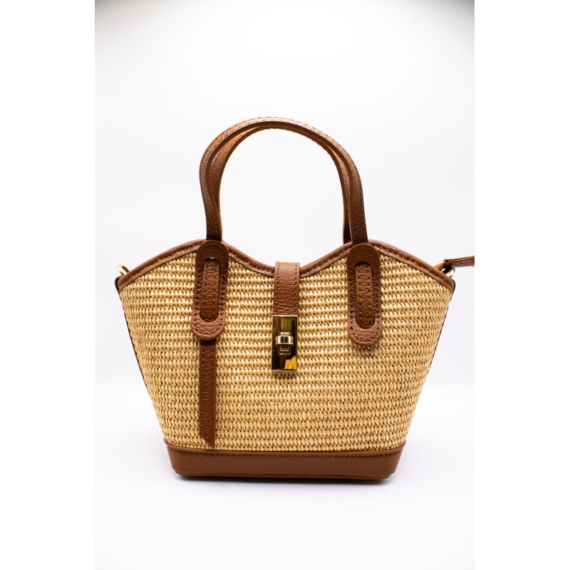 Petit sac panier cuir et raphia naturel femme