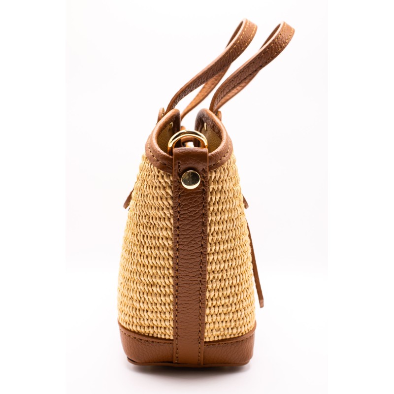 Petit sac panier cuir et raphia naturel femme