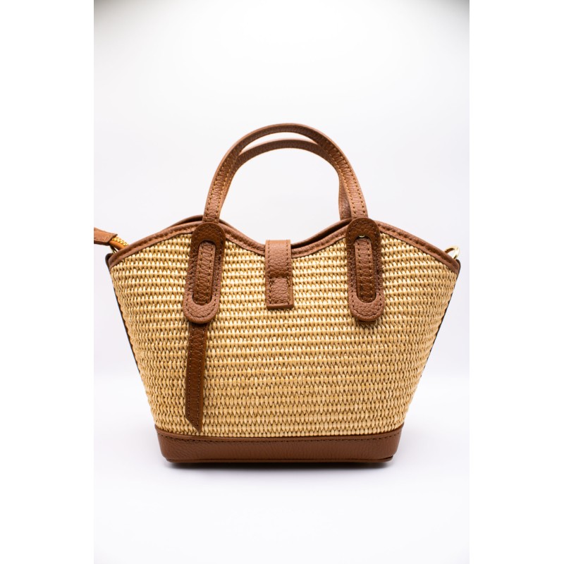 Petit sac panier cuir et raphia naturel femme
