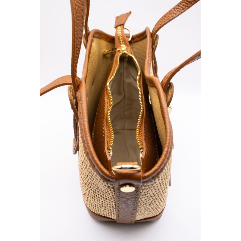 Petit sac panier cuir et raphia naturel femme