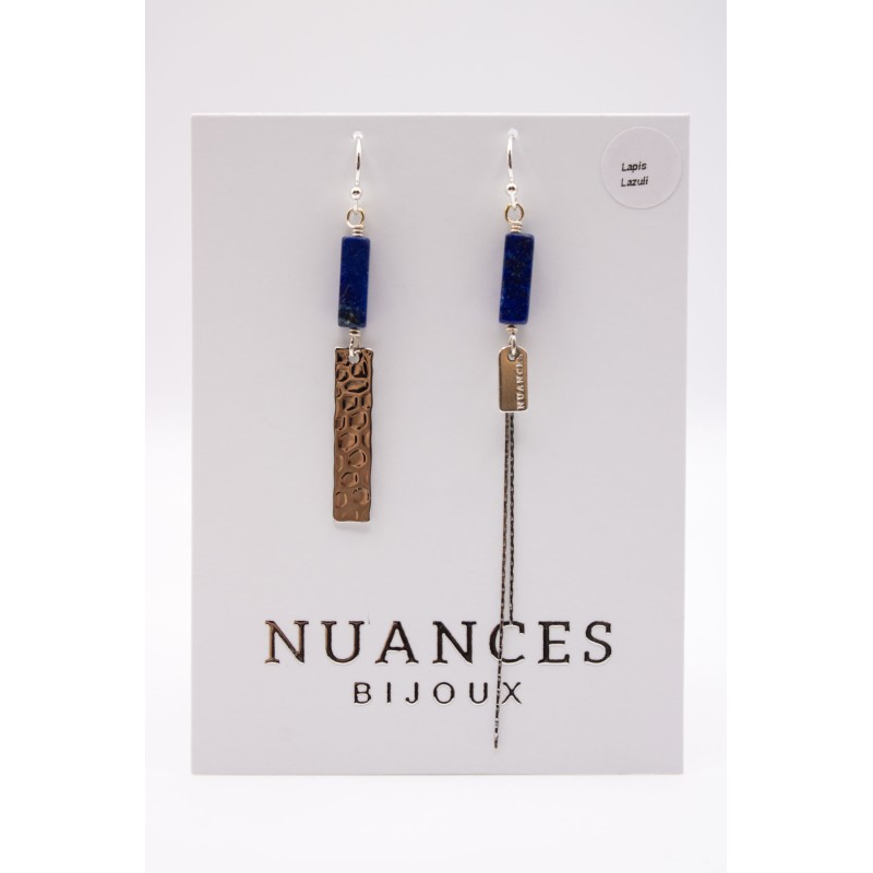 Boucles d'oreilles asymétriques argentées & pierres semi-précieuses - NUANCES BIJOUX