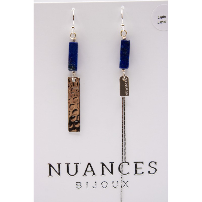 Boucles d'oreilles asymétriques argentées & pierres semi-précieuses - NUANCES BIJOUX