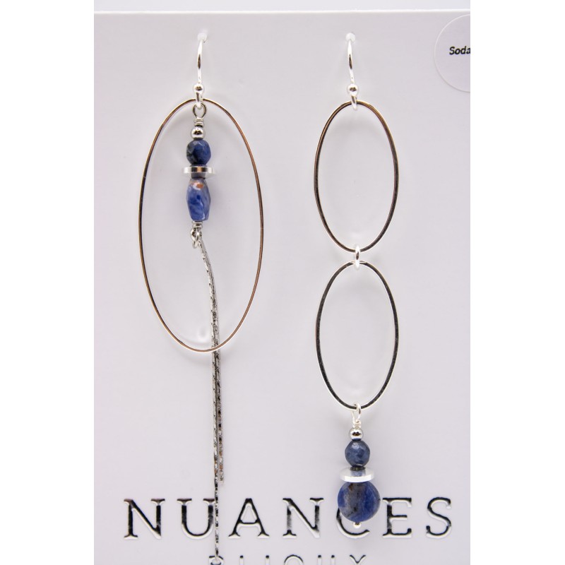 Boucles d'oreilles asymétriques argentées & pierres semi-précieuses - NUANCES BIJOUX