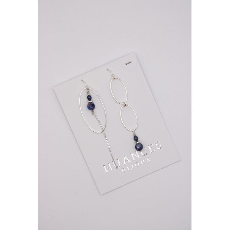 Boucles d'oreilles asymétriques argentées & pierres semi-précieuses - NUANCES BIJOUX