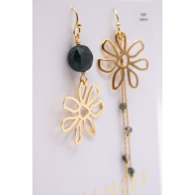 Boucles d'oreilles asymétriques dorées & pierres semi-précieuses - NUANCES BIJOUX