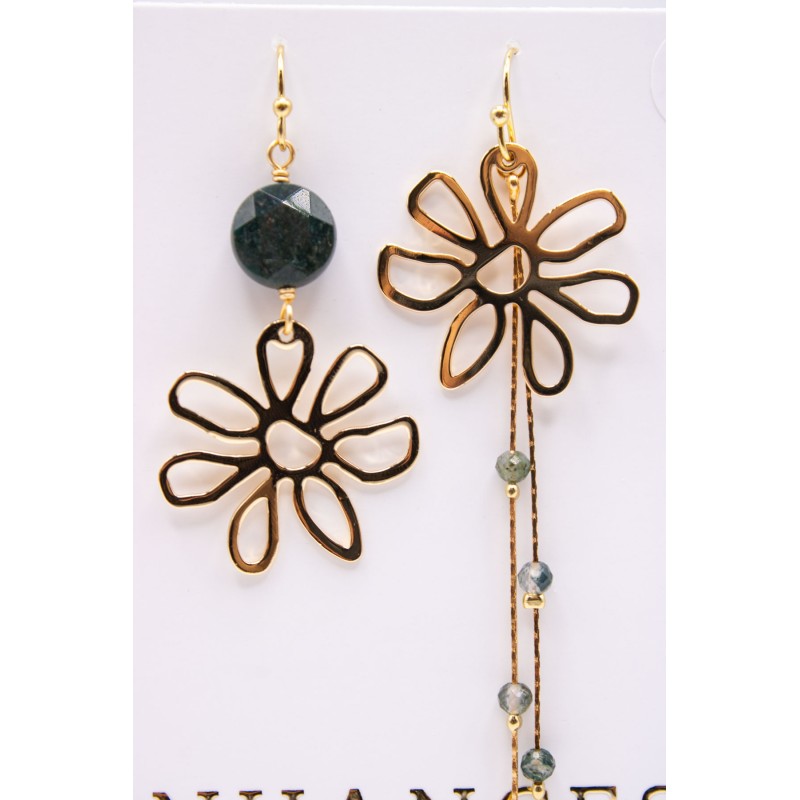 Boucles d'oreilles asymétriques dorées & pierres semi-précieuses - NUANCES BIJOUX