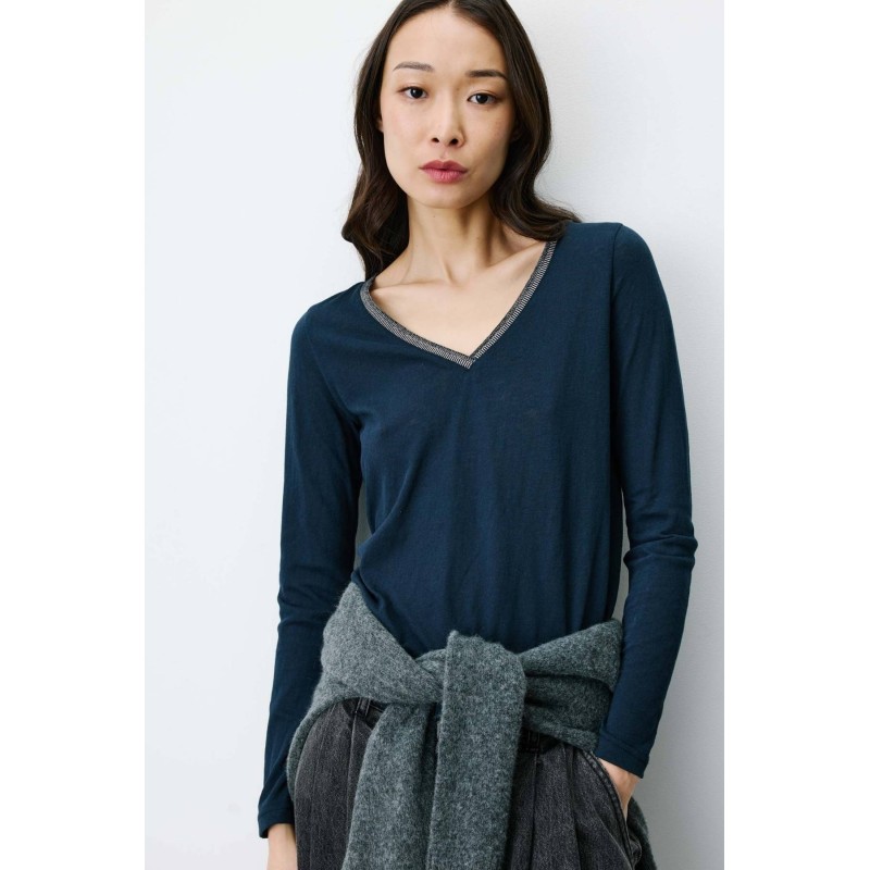T-shirt femme col V manches longues | Grace & Mila