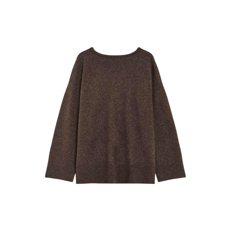 Pull Salvador chocolat femme oversize col V | Grace & Mila