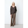 Pull Salvador chocolat femme oversize col V | Grace & Mila