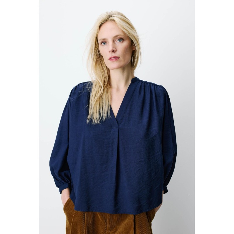 Blouse bleu marine femme col V ample | Grace & Mila