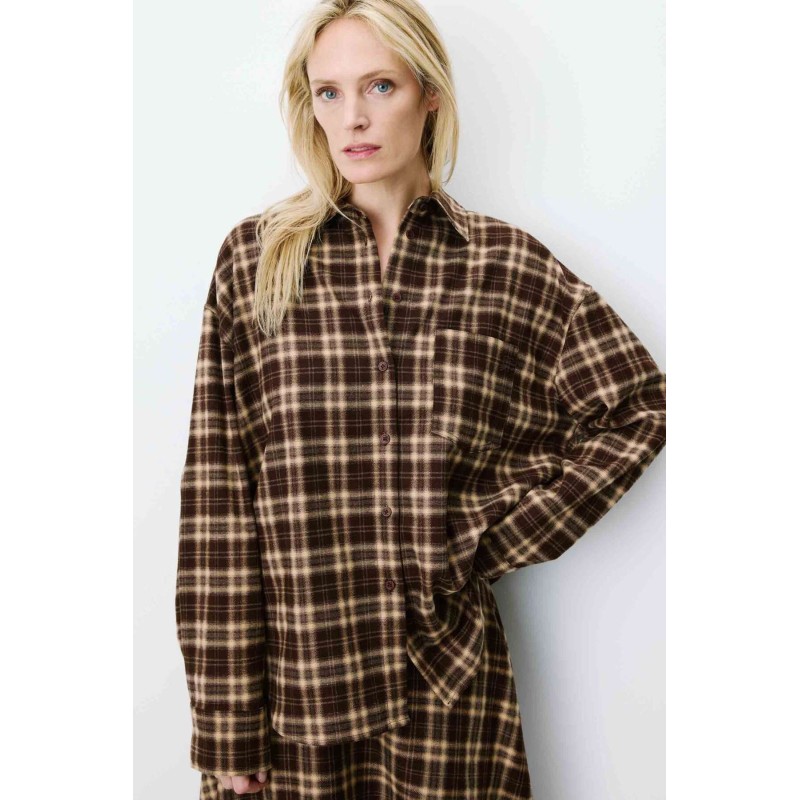 Chemise Arlette à carreaux chocolat femme | Grace & Mila