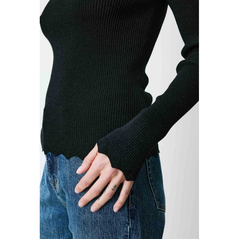 Pull noir femme maille fine lurex | Grace & Mila