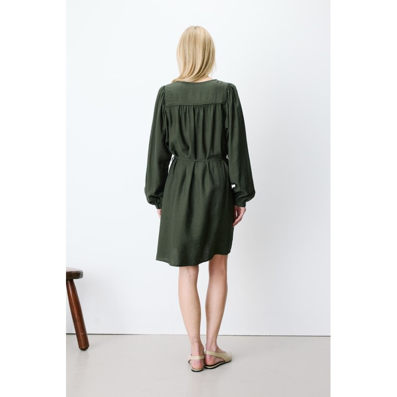 Robe courte kaki femme à col V | Grace & Mila