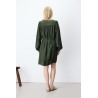 Robe courte kaki femme à col V | Grace & Mila