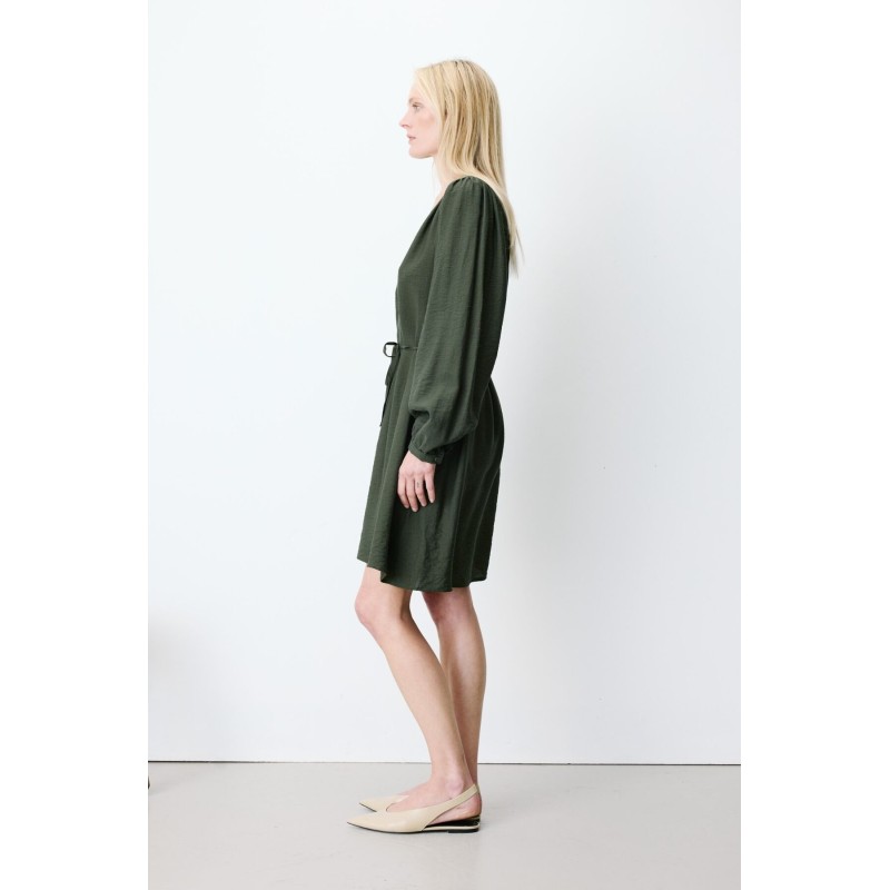 Robe courte kaki femme à col V | Grace & Mila
