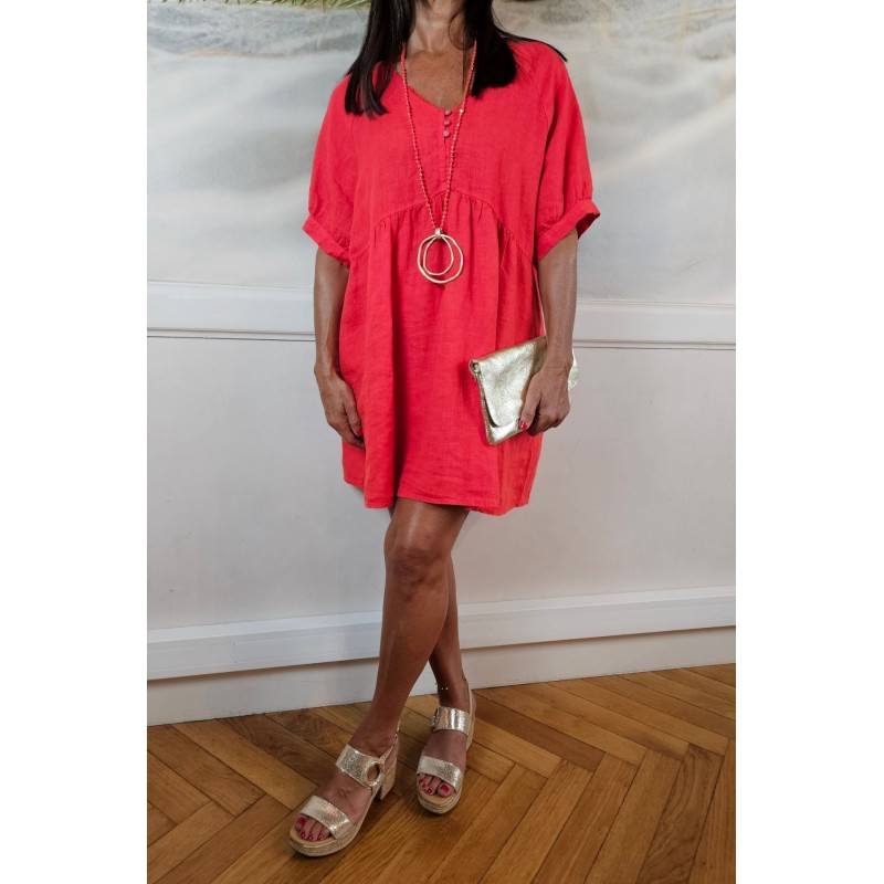 Robe babydoll rouge en lin femme élégante et légère