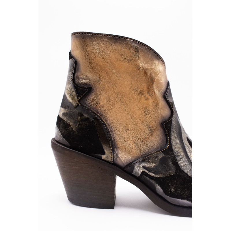 Bottines santiags noires et dorées en cuir - LITTLE LA SUITE Femme