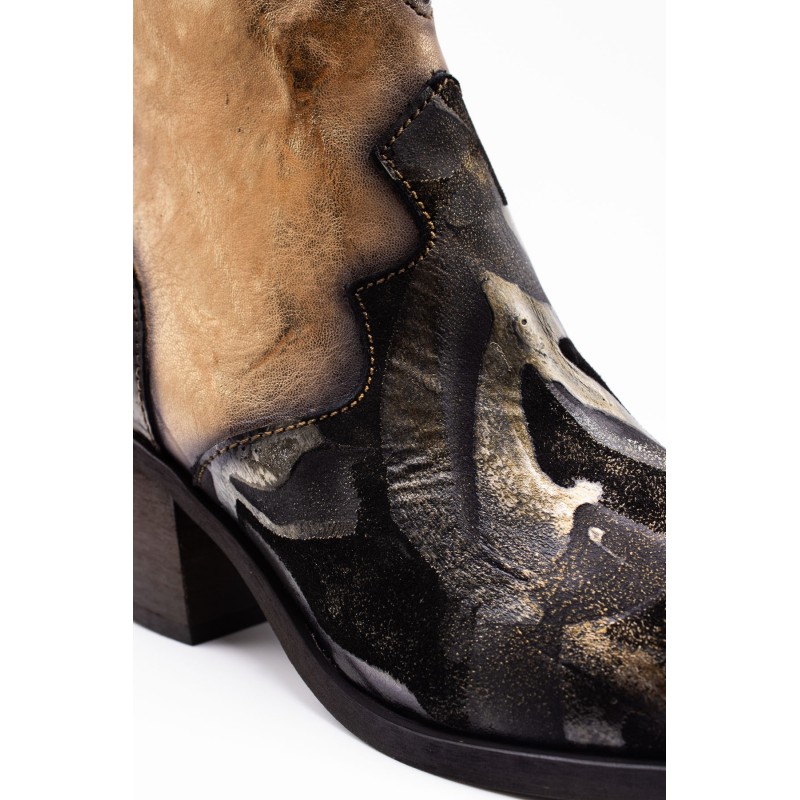 Bottines santiags noires et dorées en cuir - LITTLE LA SUITE Femme