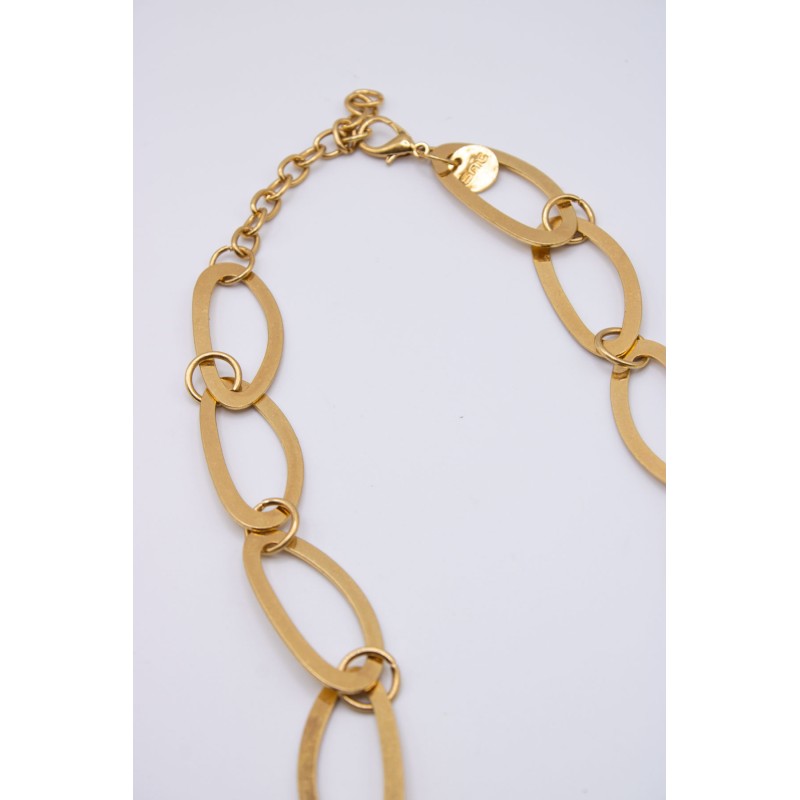 Collier long Aurelia en acier doré à anneaux ovales