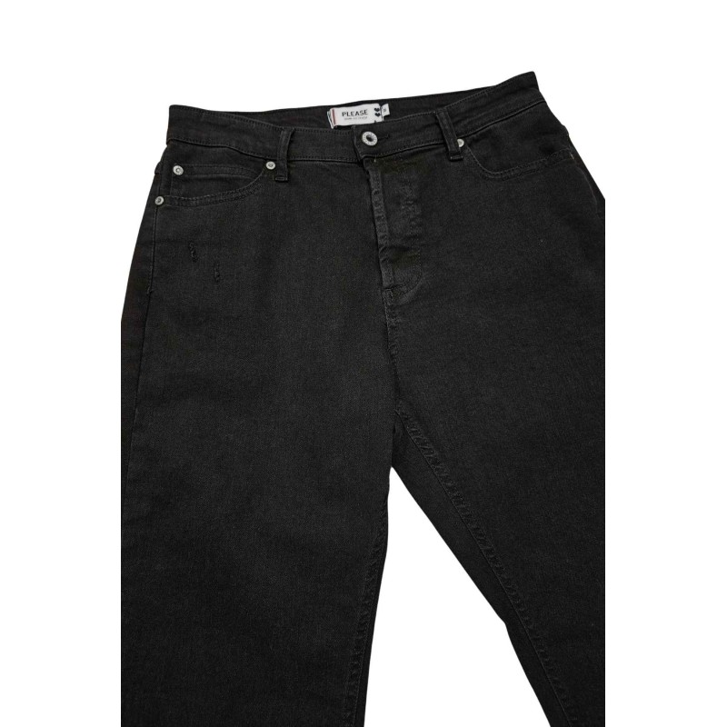 Jean droit noir à franges femme Please P6AJDLENVX Made in Italy