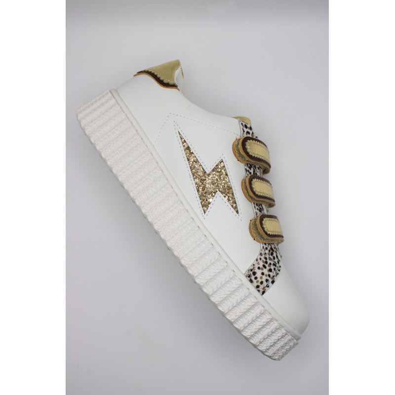 Vanessa Wu Xenia BK2803 Blanc Or – Baskets Femme