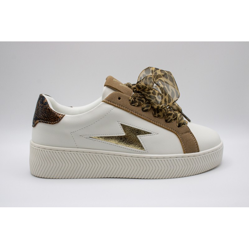 Vanessa Wu Milie BK2761 Blanc Or – Baskets Femme