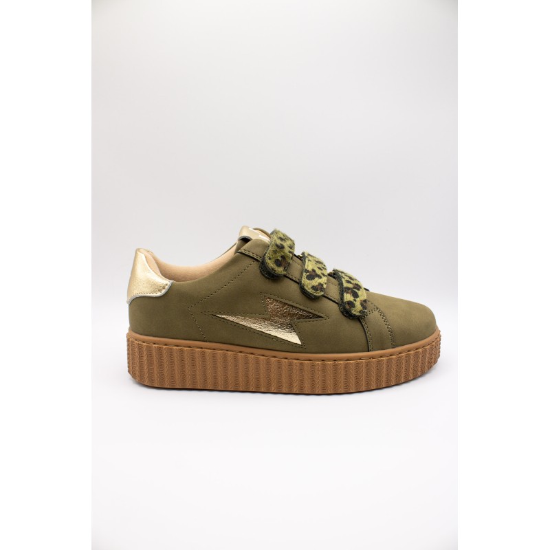 Baskets femme kaki Vanessa Wu Aby à scratchs BK2714