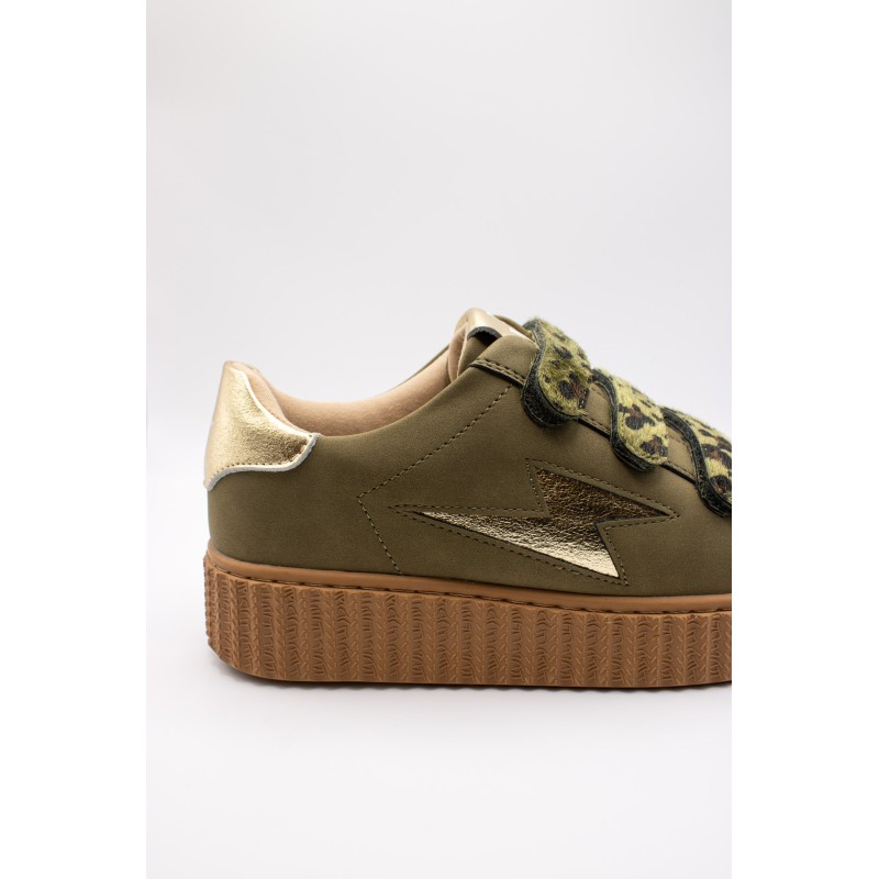 Baskets femme kaki Vanessa Wu Aby à scratchs BK2714