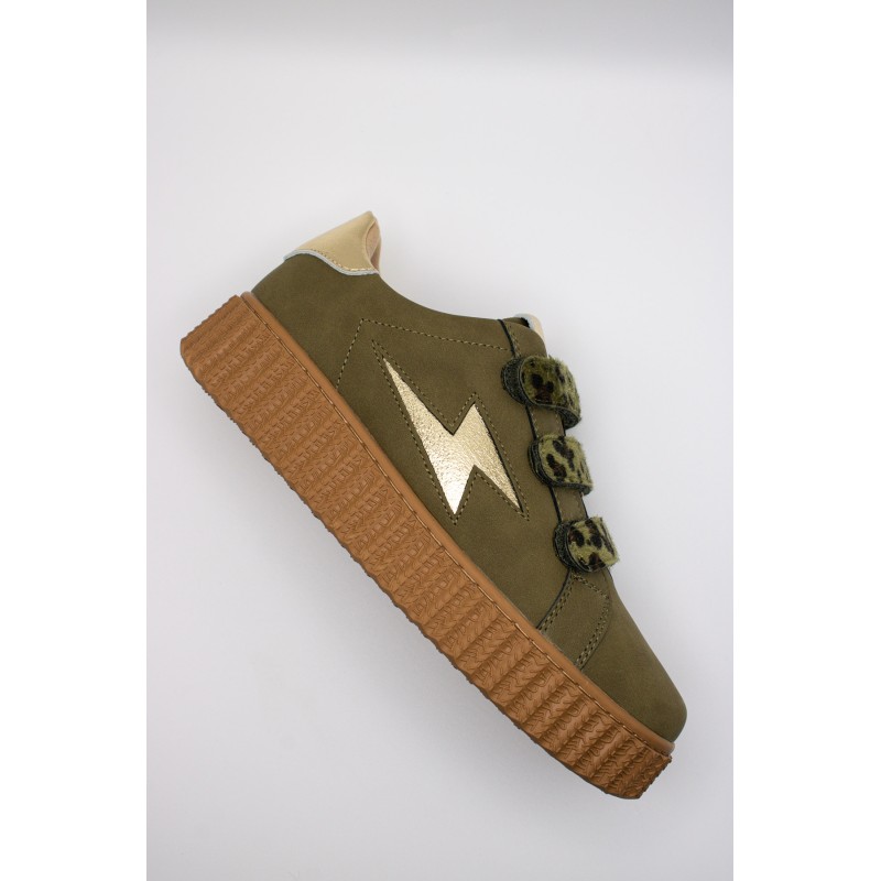 Baskets femme kaki Vanessa Wu Aby à scratchs BK2714