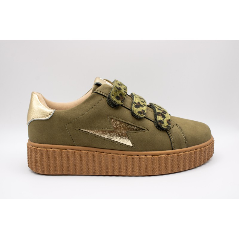 Baskets femme kaki Vanessa Wu Aby à scratchs BK2714