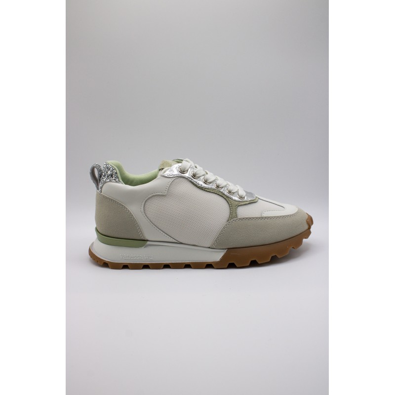 Gloria vert & argent - Baskets lacets VANESSA WU Femme