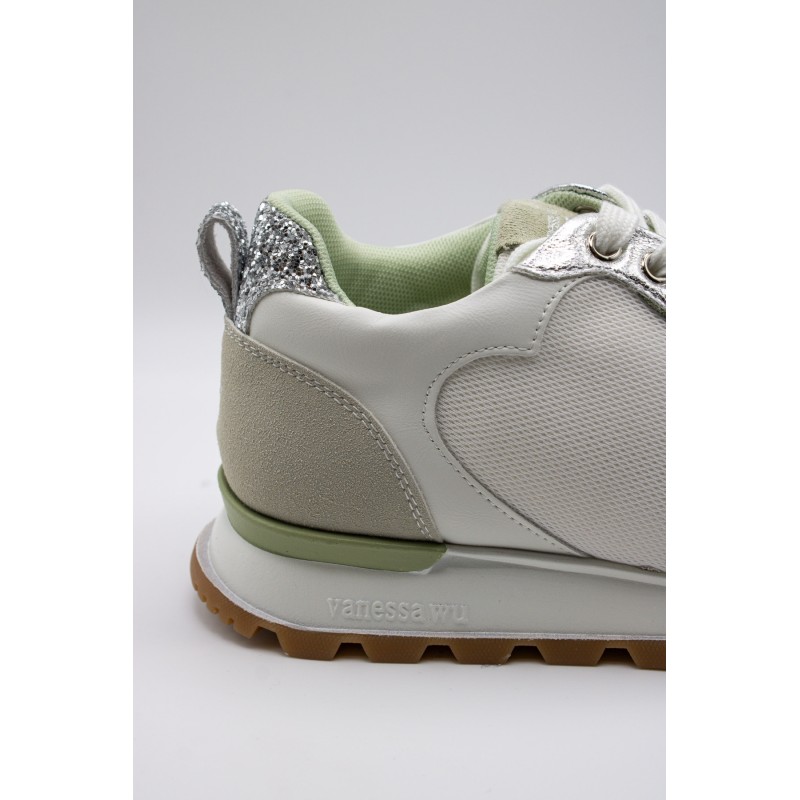 Gloria vert & argent - Baskets lacets VANESSA WU Femme