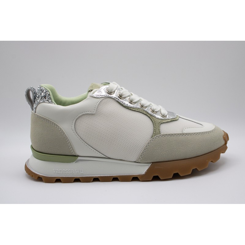 Gloria vert & argent - Baskets lacets VANESSA WU Femme